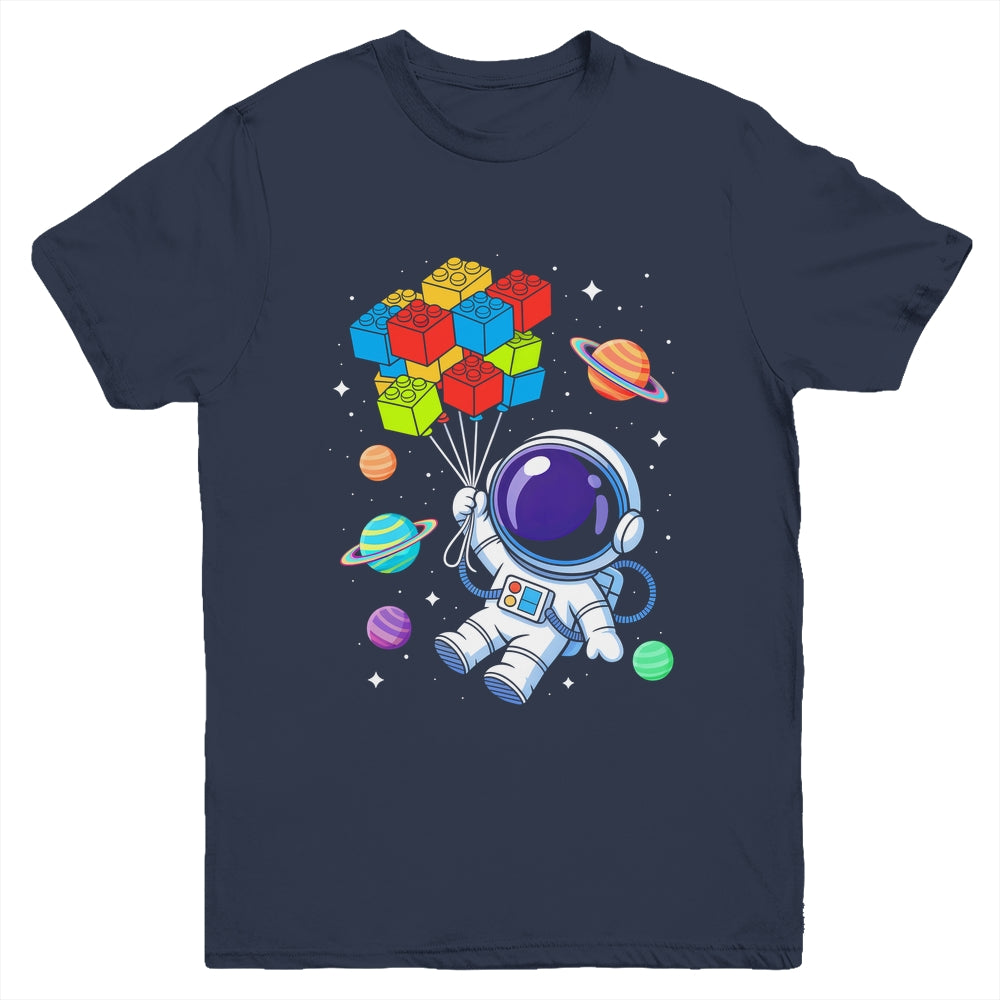 Space Astronaut Master Builder Funny Building Blocks Bricks Youth Shirt | teecentury