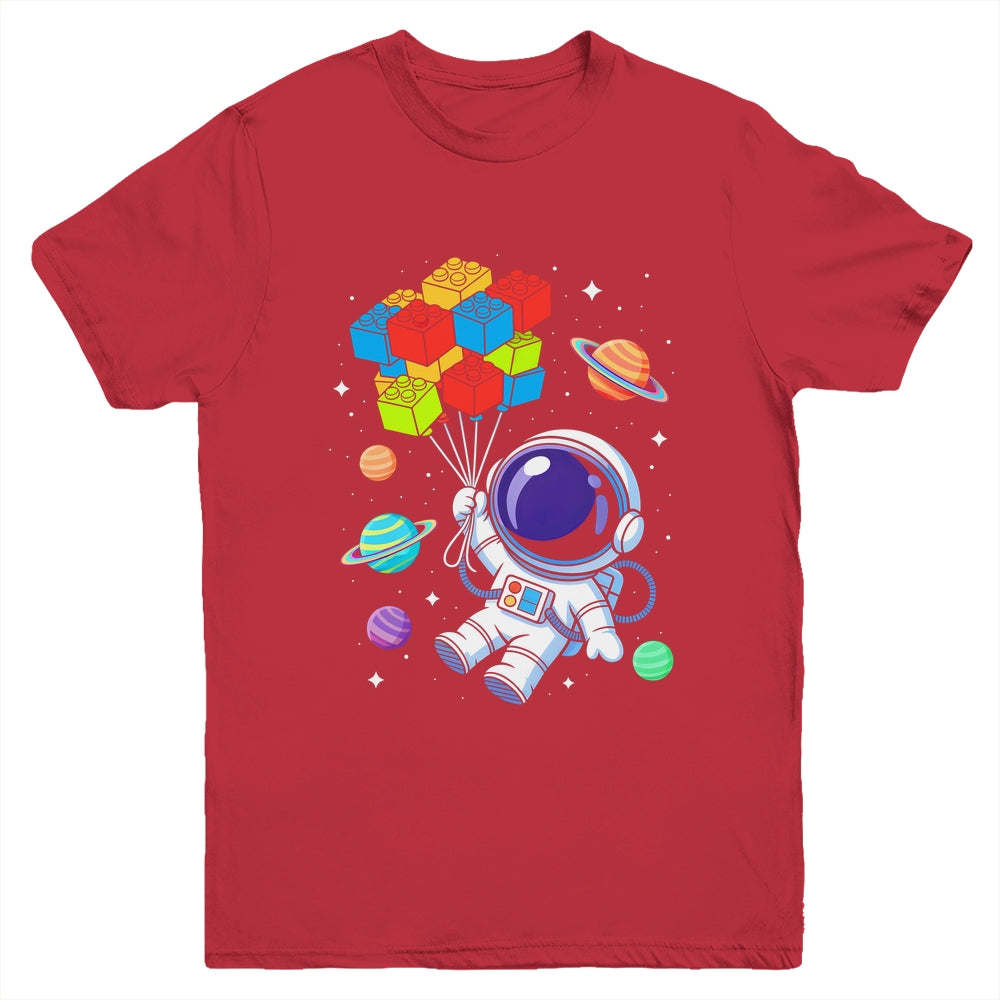 Space Astronaut Master Builder Funny Building Blocks Bricks Youth Shirt | teecentury