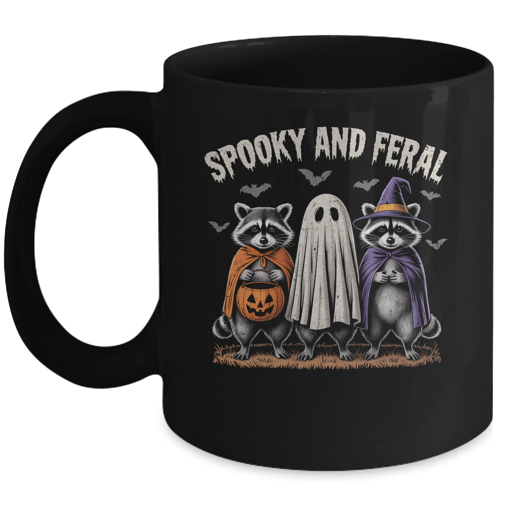 Spooky And Feral Halloween Cute Ghost Raccoon Trick Or Treat Mug | teecentury