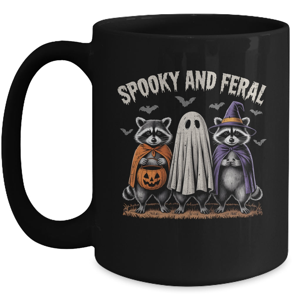 Spooky And Feral Halloween Cute Ghost Raccoon Trick Or Treat Mug | teecentury