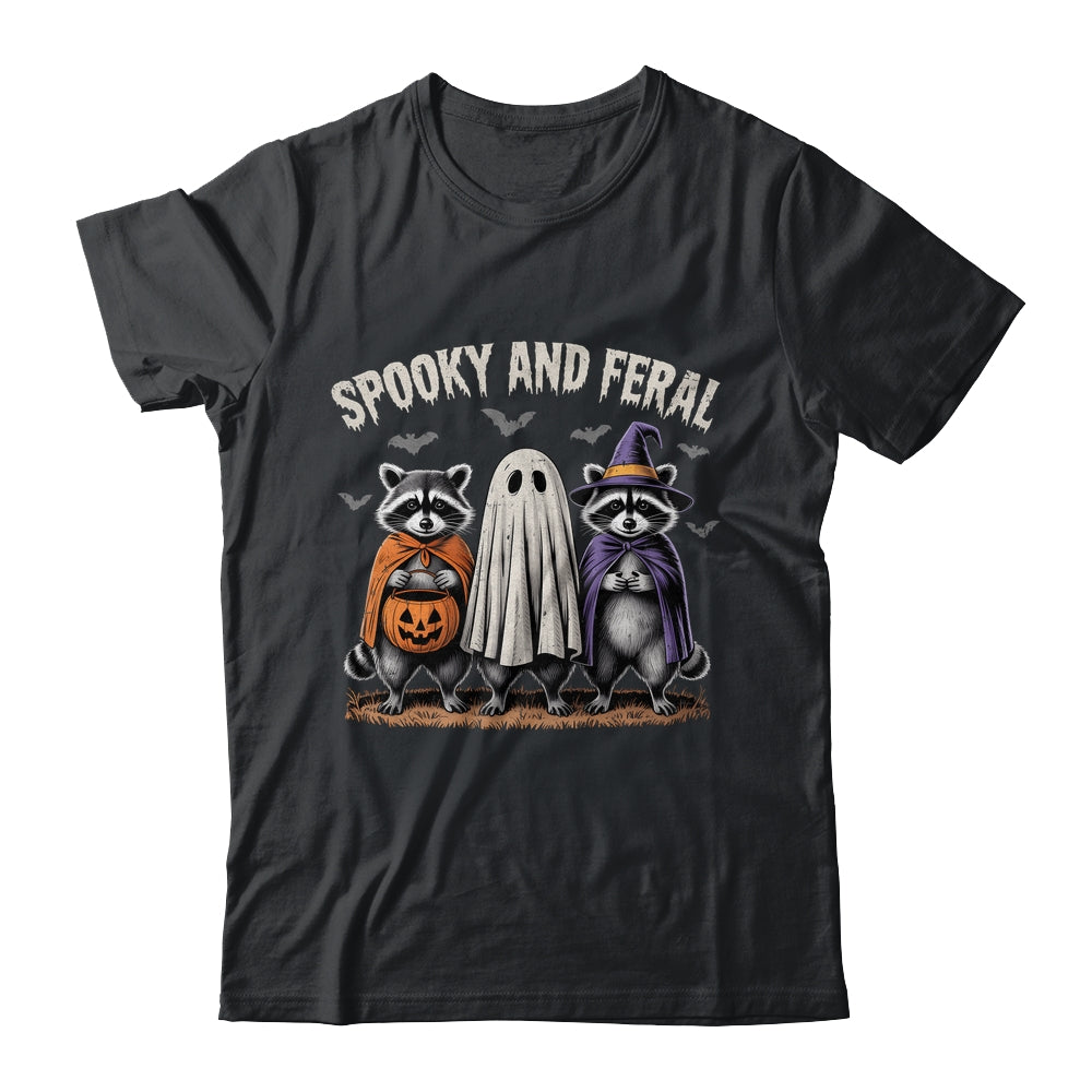 Spooky And Feral Halloween Cute Ghost Raccoon Trick Or Treat Shirt & Hoodie | teecentury