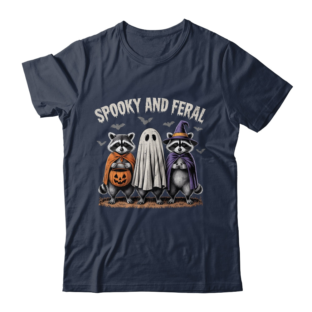 Spooky And Feral Halloween Cute Ghost Raccoon Trick Or Treat Shirt & Hoodie | teecentury