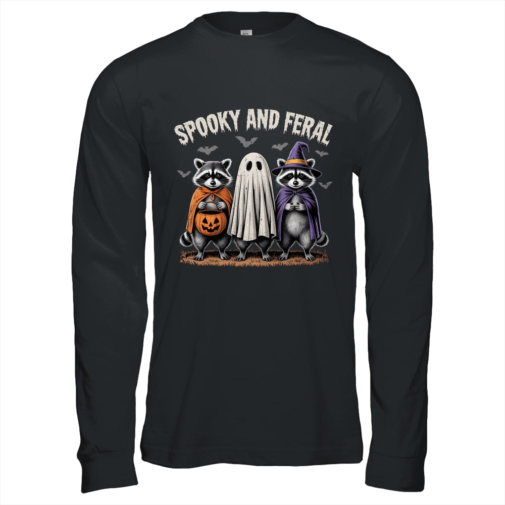 Spooky And Feral Halloween Cute Ghost Raccoon Trick Or Treat Shirt & Hoodie | teecentury