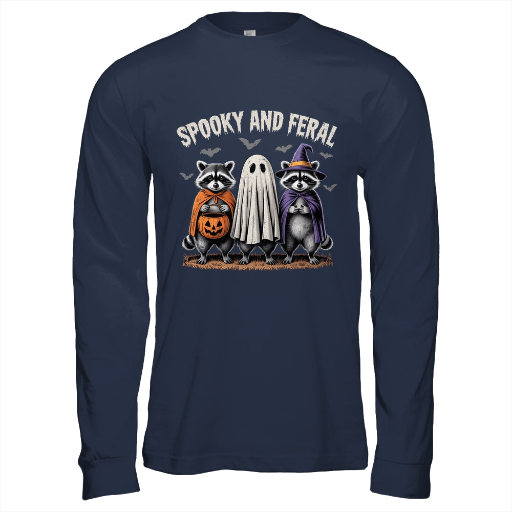 Spooky And Feral Halloween Cute Ghost Raccoon Trick Or Treat Shirt & Hoodie | teecentury