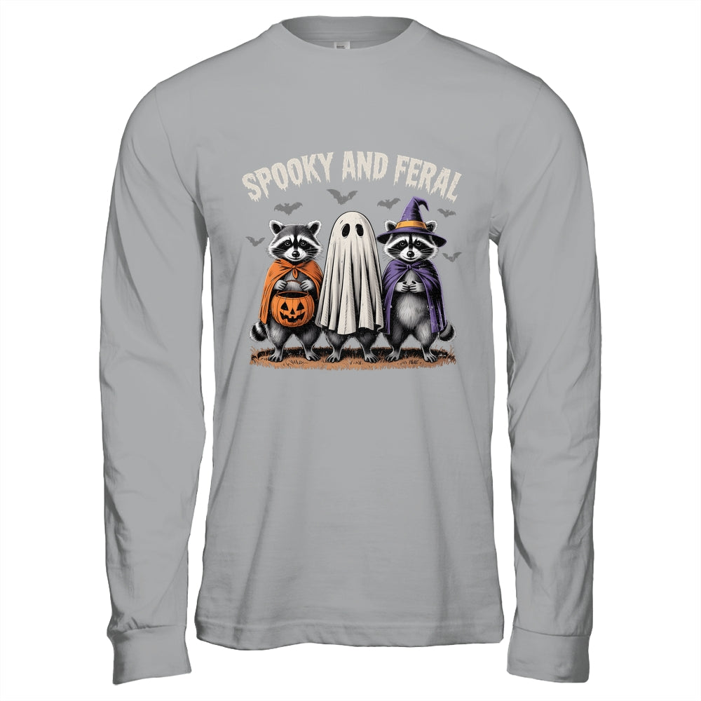 Spooky And Feral Halloween Cute Ghost Raccoon Trick Or Treat Shirt & Hoodie | teecentury
