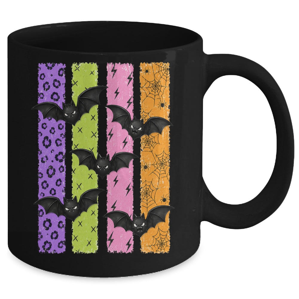 Spooky Bats Halloween Colorful Stripes Fall Graphic Women Mug | teecentury