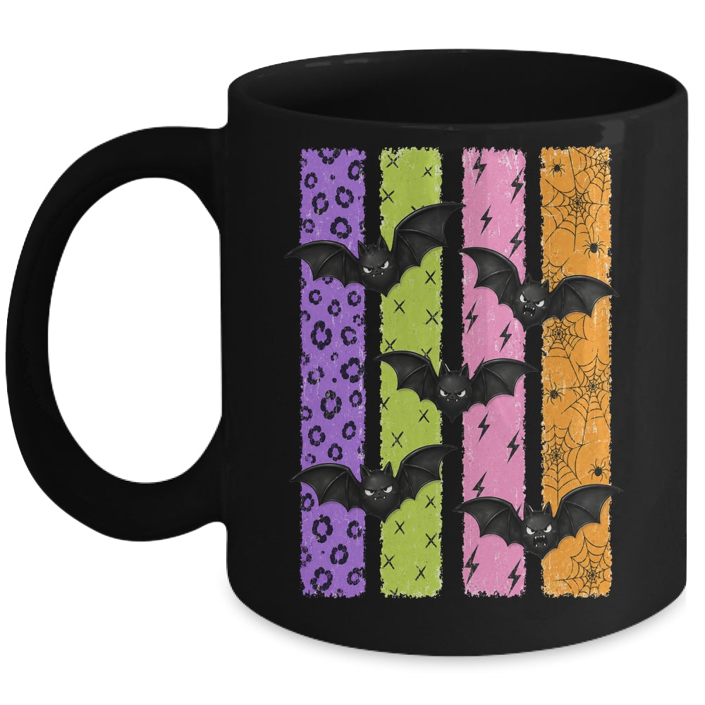 Spooky Bats Halloween Colorful Stripes Fall Graphic Women Mug | teecentury