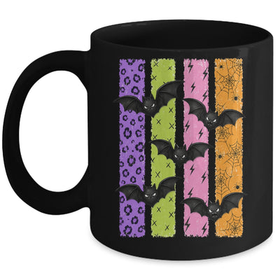 Spooky Bats Halloween Colorful Stripes Fall Graphic Women Mug | teecentury