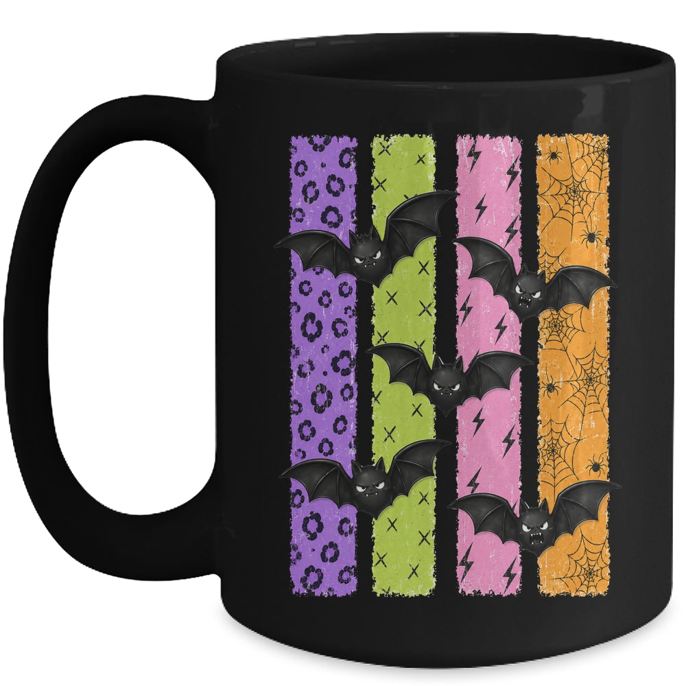 Spooky Bats Halloween Colorful Stripes Fall Graphic Women Mug | teecentury