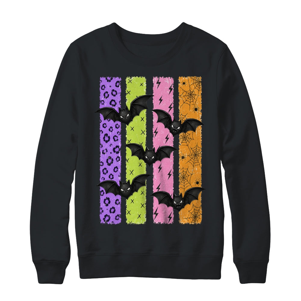 Spooky Bats Halloween Colorful Stripes Fall Graphic Women Shirt & Sweatshirt | teecentury