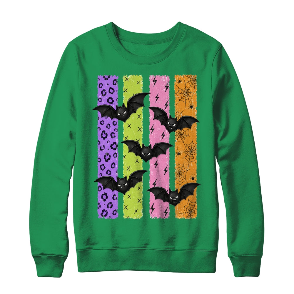 Spooky Bats Halloween Colorful Stripes Fall Graphic Women Shirt & Sweatshirt | teecentury