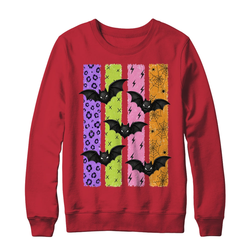 Spooky Bats Halloween Colorful Stripes Fall Graphic Women Shirt & Sweatshirt | teecentury