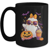 Spooky Cute Ghost Drinking Pumpkin Iced Coffee Halloween Bow Mug | teecentury