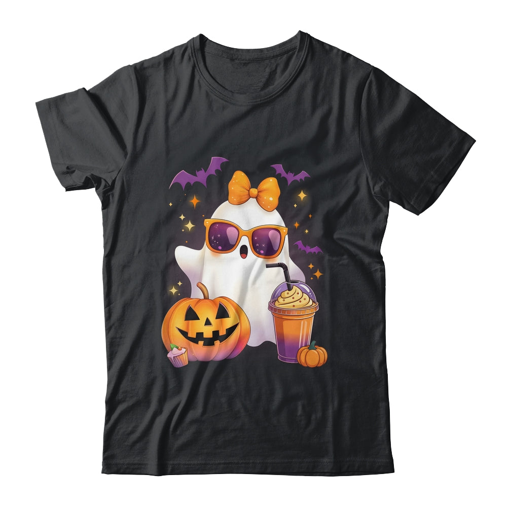 Spooky Cute Ghost Drinking Pumpkin Iced Coffee Halloween Bow Shirt & Sweatshirt | teecentury