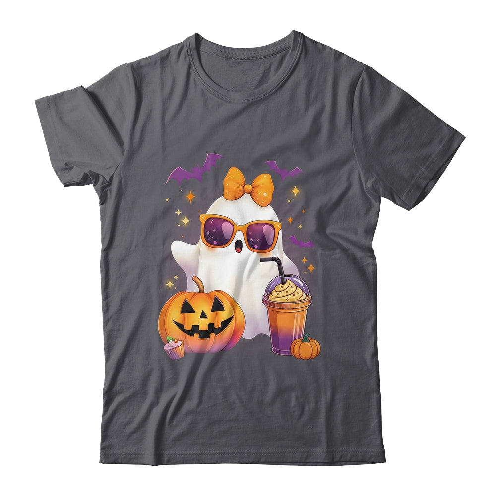 Spooky Cute Ghost Drinking Pumpkin Iced Coffee Halloween Bow Shirt & Sweatshirt | teecentury
