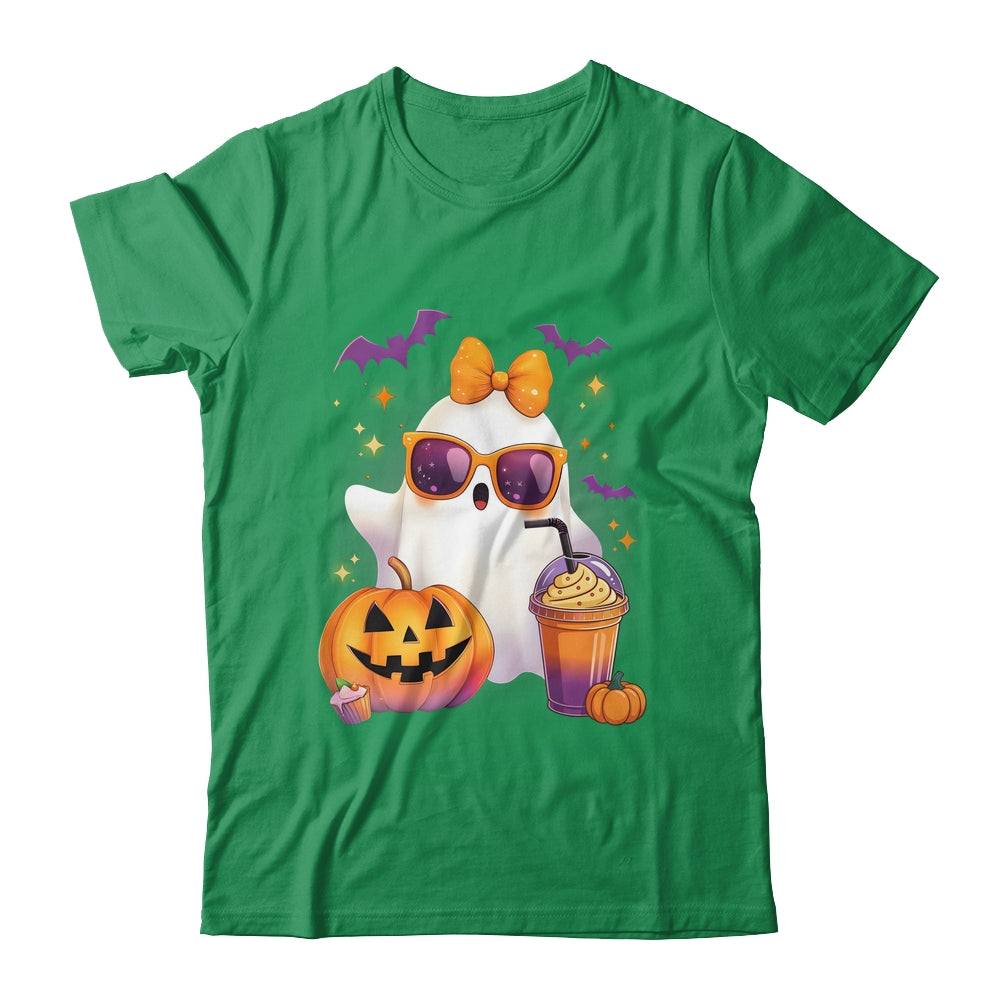 Spooky Cute Ghost Drinking Pumpkin Iced Coffee Halloween Bow Shirt & Sweatshirt | teecentury