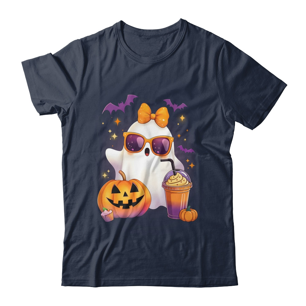 Spooky Cute Ghost Drinking Pumpkin Iced Coffee Halloween Bow Shirt & Sweatshirt | teecentury