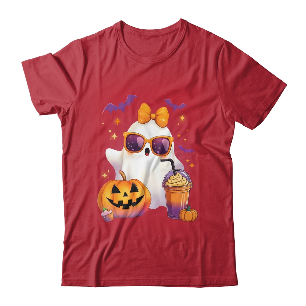 Spooky Cute Ghost Drinking Pumpkin Iced Coffee Halloween Bow Shirt & Sweatshirt | teecentury