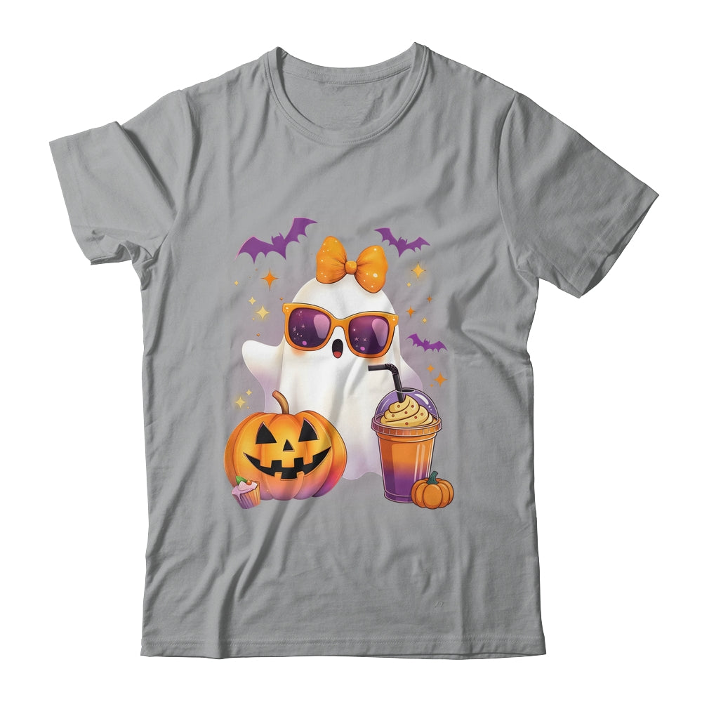 Spooky Cute Ghost Drinking Pumpkin Iced Coffee Halloween Bow Shirt & Sweatshirt | teecentury