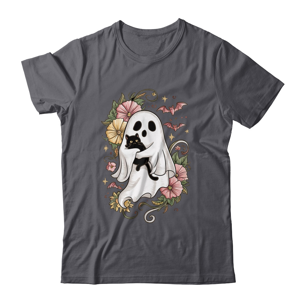 Spooky Ghost Holding Black Cat Groovy Floral Halloween Shirt & Hoodie | teecentury