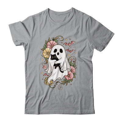 Spooky Ghost Holding Black Cat Groovy Floral Halloween Shirt & Hoodie | teecentury