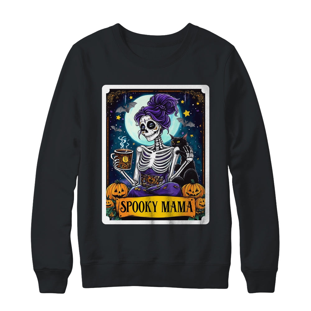 Spooky Mama Tarot Card Halloween Mom Skull Mama Black Cat Shirt & Sweatshirt | teecentury