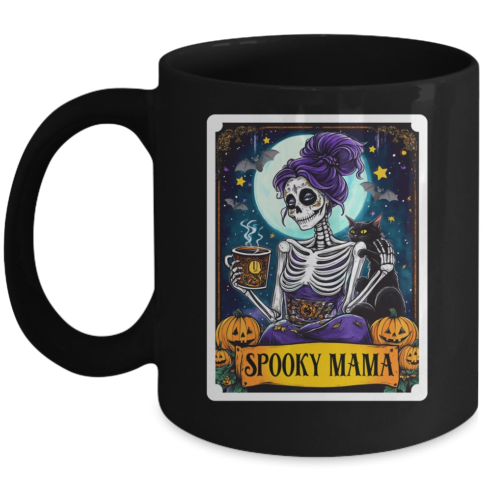Spooky Mama Tarot Card Halloween Mom Skull Mama Black Cat Mug | teecentury