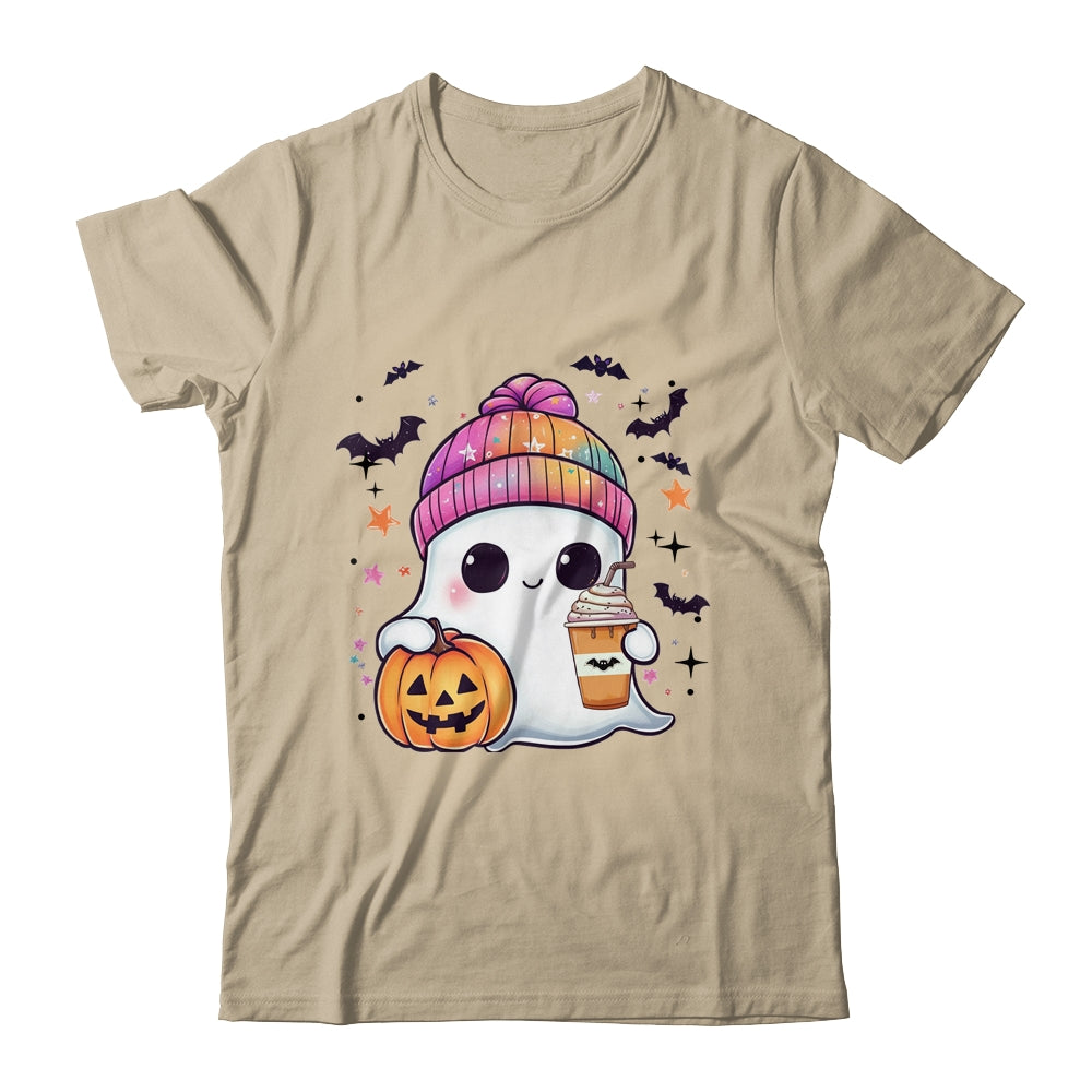 Spooky Season Cute Ghost Drinking Ice Coffee Halloween Womens Shirt & Sweatshirt | teecentury