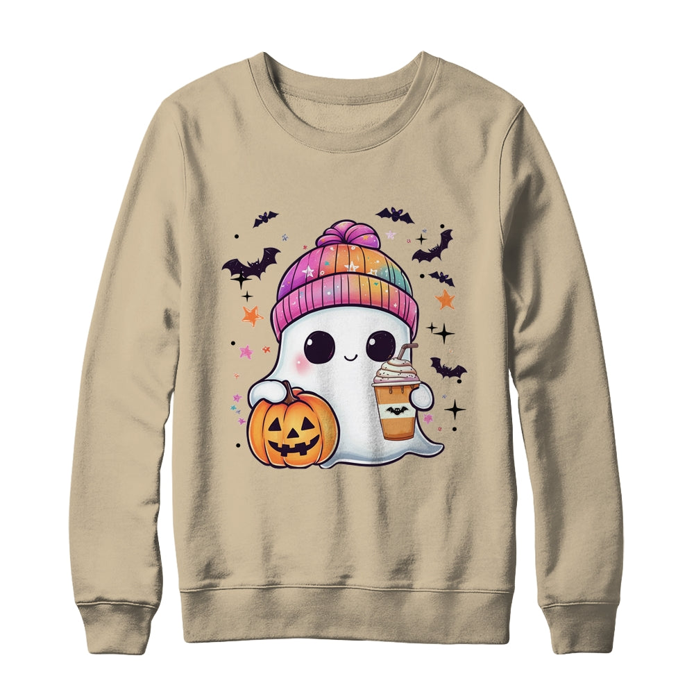 Spooky Season Cute Ghost Drinking Ice Coffee Halloween Womens Shirt & Sweatshirt | teecentury