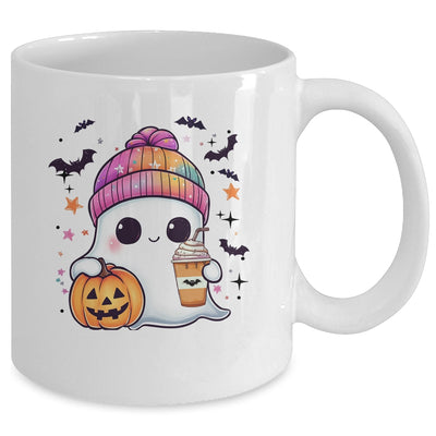 Spooky Season Cute Ghost Drinking Ice Coffee Halloween Womens Mug | teecentury