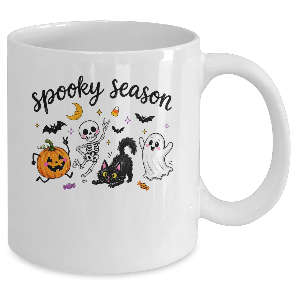 Spooky Season Halloween Cute Ghost Skeleton Cat Pumpkin Mug | teecentury