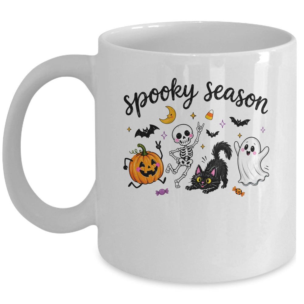 Spooky Season Halloween Cute Ghost Skeleton Cat Pumpkin Mug | teecentury