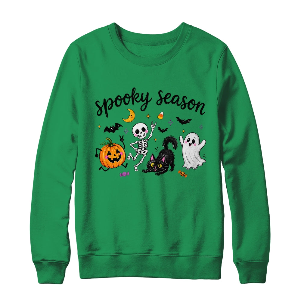 Spooky Season Halloween Cute Ghost Skeleton Cat Pumpkin Shirt & Sweatshirt | teecentury