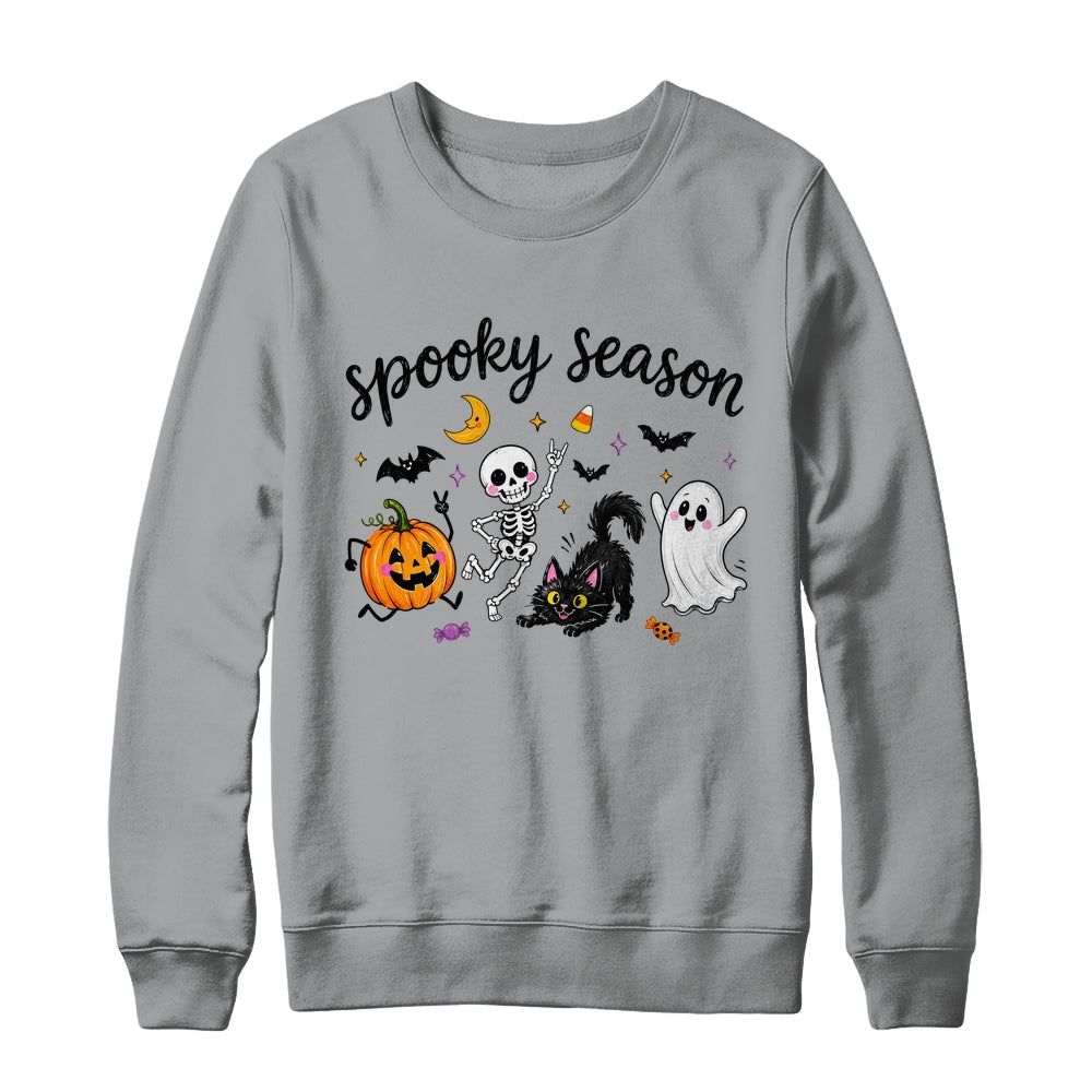 Spooky Season Halloween Cute Ghost Skeleton Cat Pumpkin Shirt & Sweatshirt | teecentury