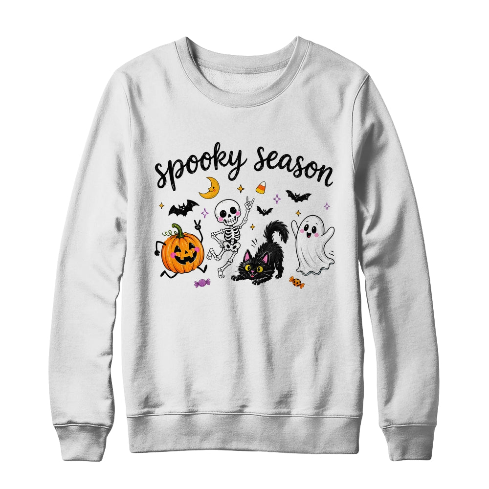 Spooky Season Halloween Cute Ghost Skeleton Cat Pumpkin Shirt & Sweatshirt | teecentury