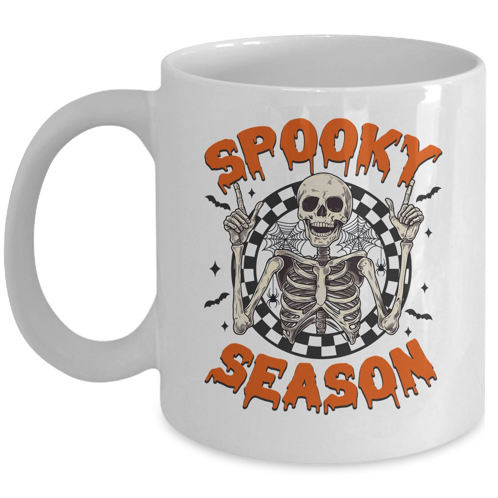 Spooky Season Retro Halloween Skeleton Halloween Bats Design Mug | teecentury