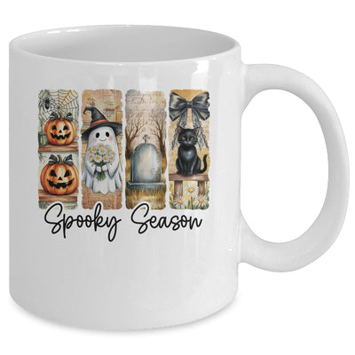 Spooky Season Vintage Halloween Ghost Cat Coquette Pumpkin Mug | teecentury