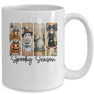 Spooky Season Vintage Halloween Ghost Cat Coquette Pumpkin Mug | teecentury