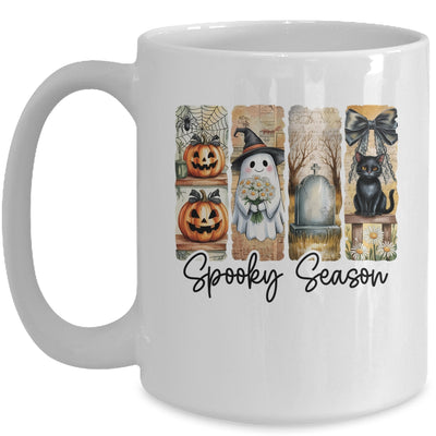 Spooky Season Vintage Halloween Ghost Cat Coquette Pumpkin Mug | teecentury