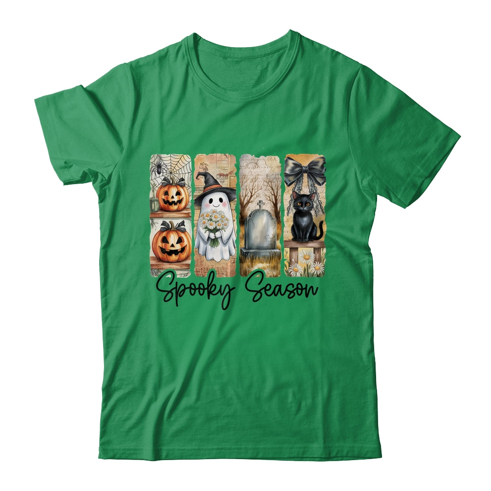 Spooky Season Vintage Halloween Ghost Cat Coquette Pumpkin Shirt & Sweatshirt | teecentury