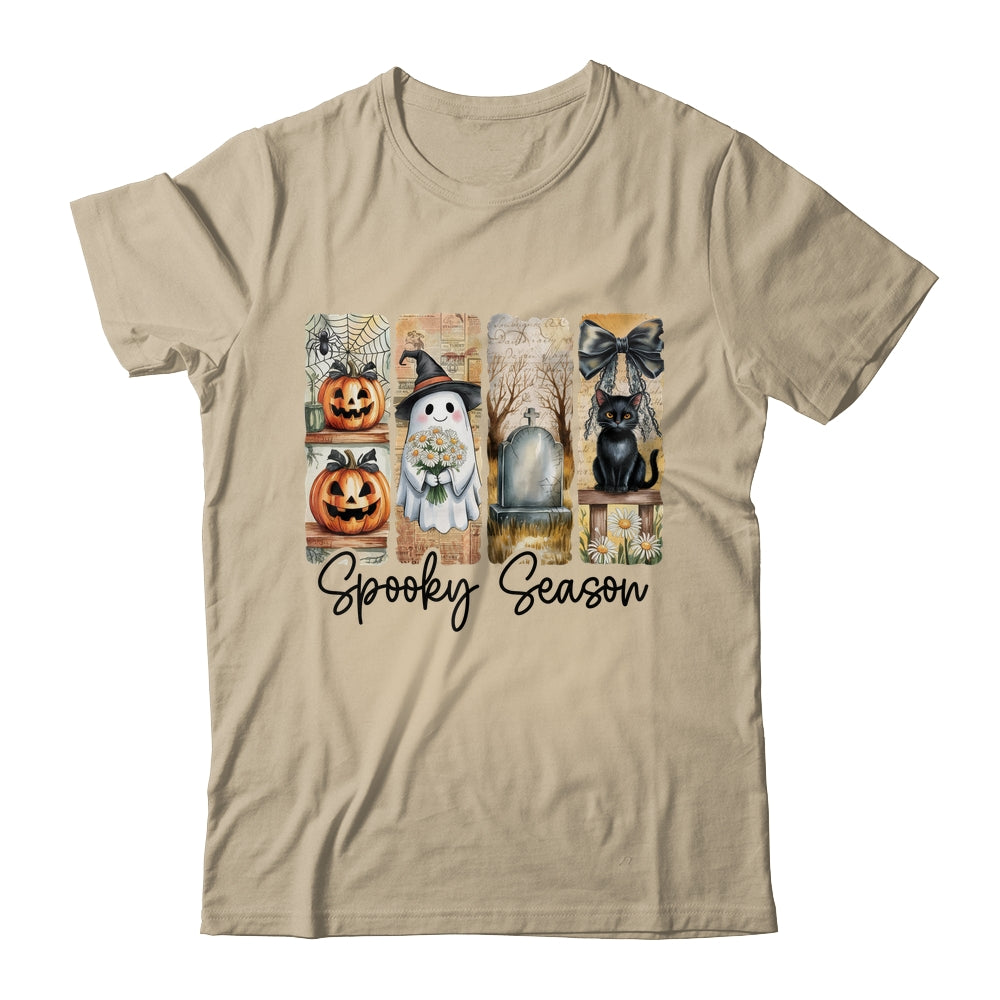 Spooky Season Vintage Halloween Ghost Cat Coquette Pumpkin Shirt & Sweatshirt | teecentury