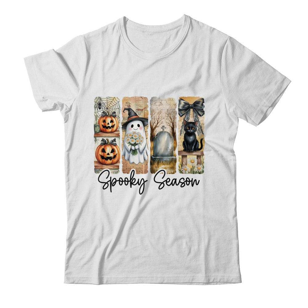 Spooky Season Vintage Halloween Ghost Cat Coquette Pumpkin Shirt & Sweatshirt | teecentury