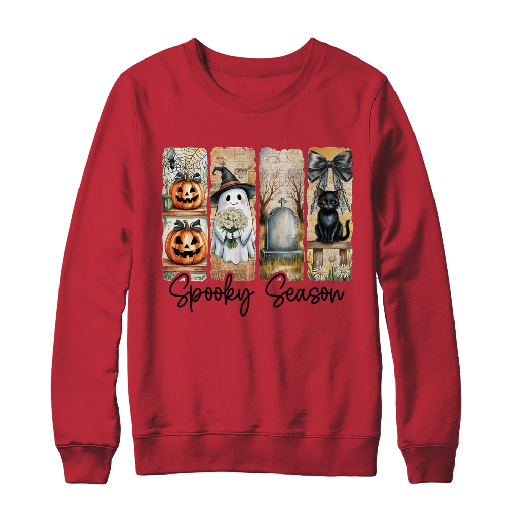 Spooky Season Vintage Halloween Ghost Cat Coquette Pumpkin Shirt & Sweatshirt | teecentury