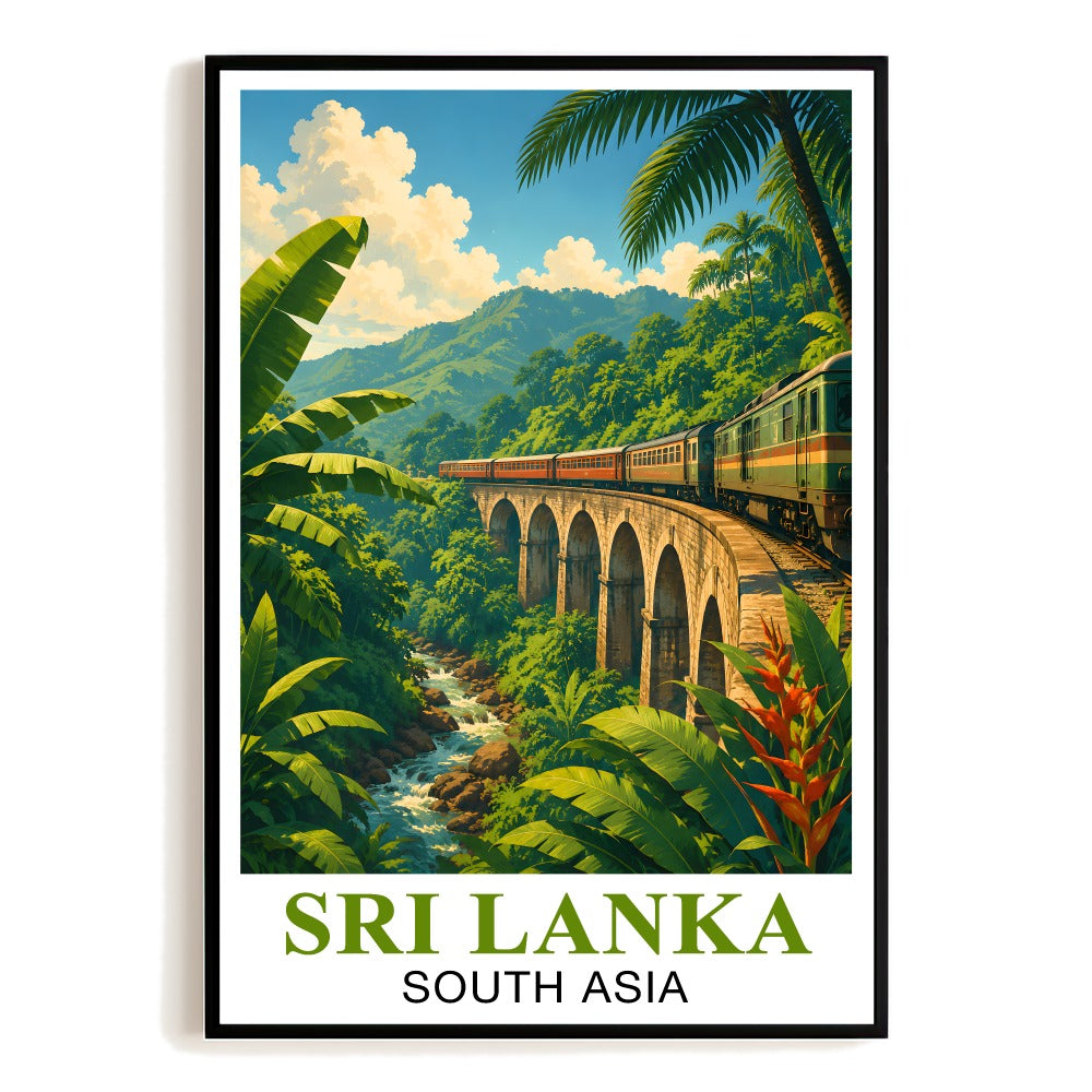Sri Lanka Travel Poster Vintage Train Jungle Landscape Print Wall Art Decor Souvenir Painting For Home Bathroom Living Room Office Bedroom Unframed | teecentury