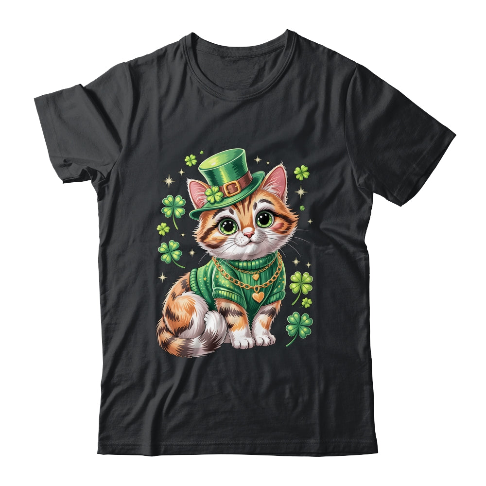 St Patricks Day Cat Leprechaun Hat Shamrock Cute Women Girls Shirt & Hoodie | teecentury