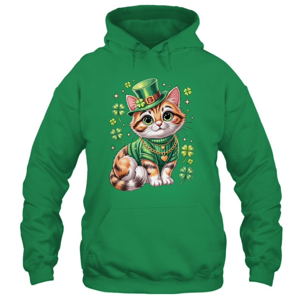 St Patricks Day Cat Leprechaun Hat Shamrock Cute Women Girls Shirt & Hoodie | teecentury