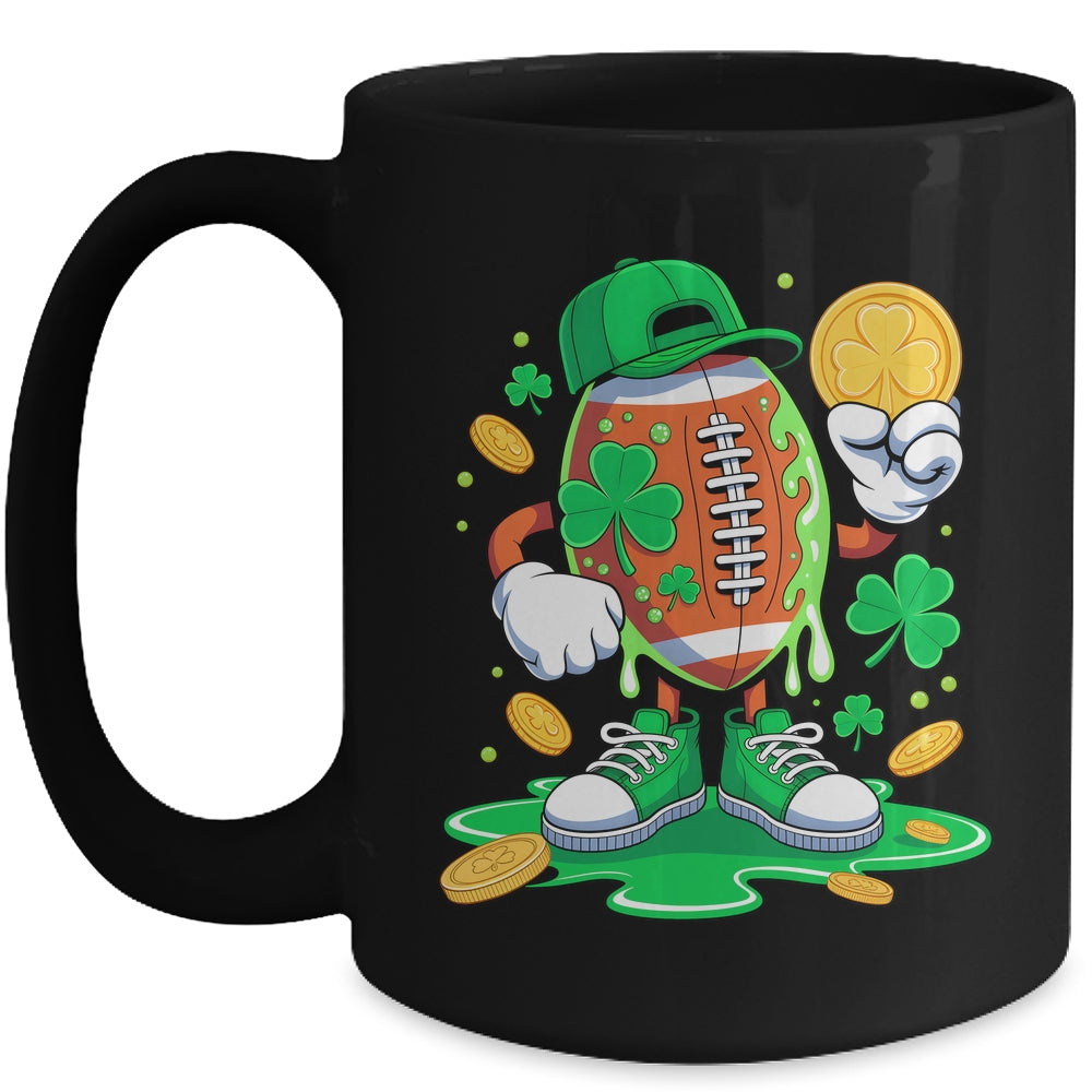 St Patricks Day Football Drip Shamrock Boys Men Sports Mug | teecentury