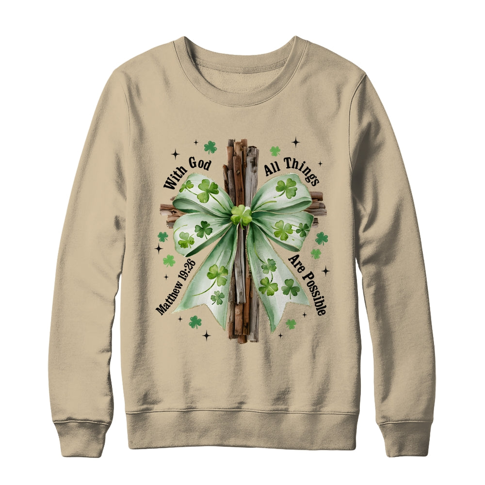 St Patricks Day God Christian Cross Coquette Bow Lucky Happy Shirt & Sweatshirt | teecentury
