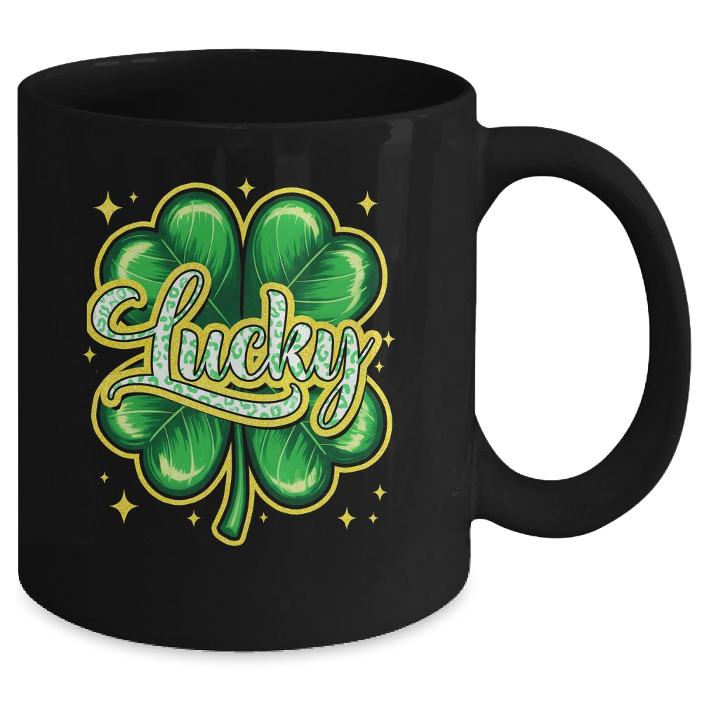 St Patricks Day Lucky Leopard Shamrock Blessed Vibes Mug | teecentury