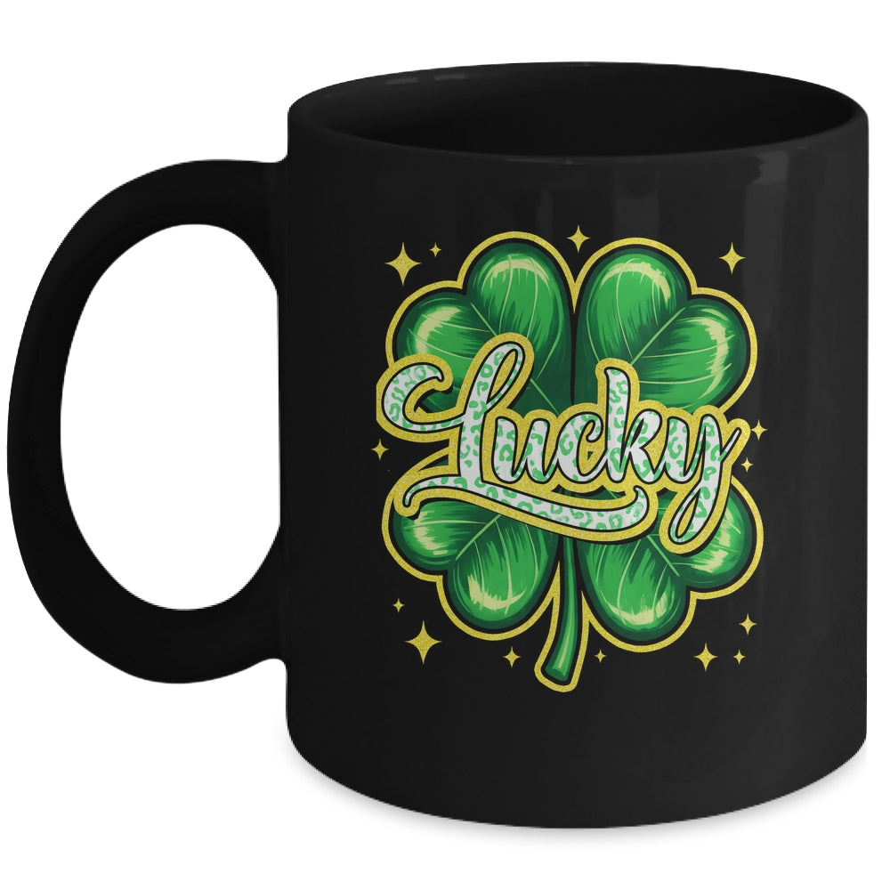 St Patricks Day Lucky Leopard Shamrock Blessed Vibes Mug | teecentury